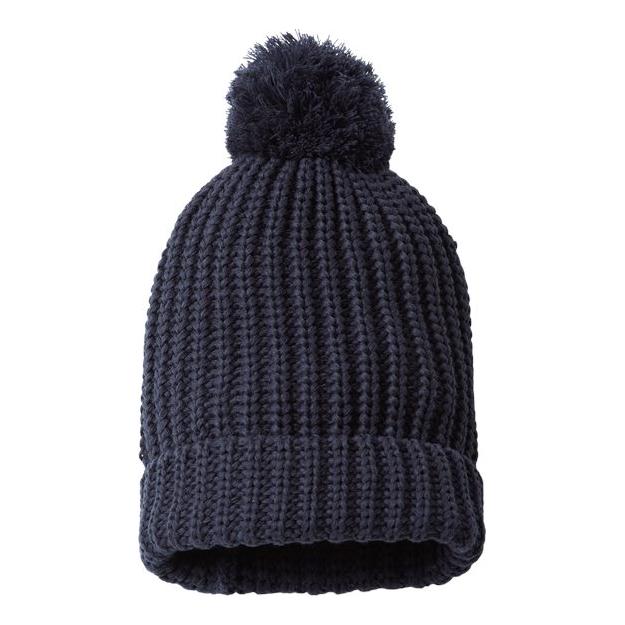 Richardson Chunky Cable Beanie - Richardson 143R Stone/ Navy One Size Beanies