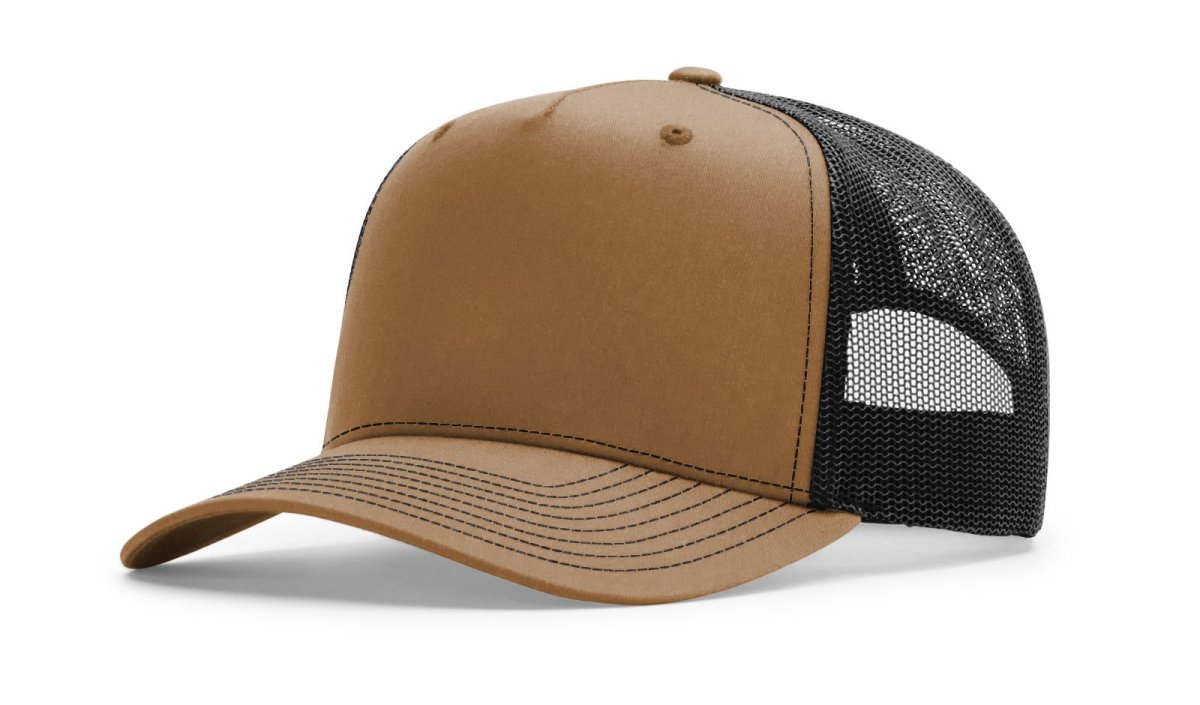 Richardson Five Panel Champ Trucker - Richardson 112FPC Caramel/Black Adjustable Caps