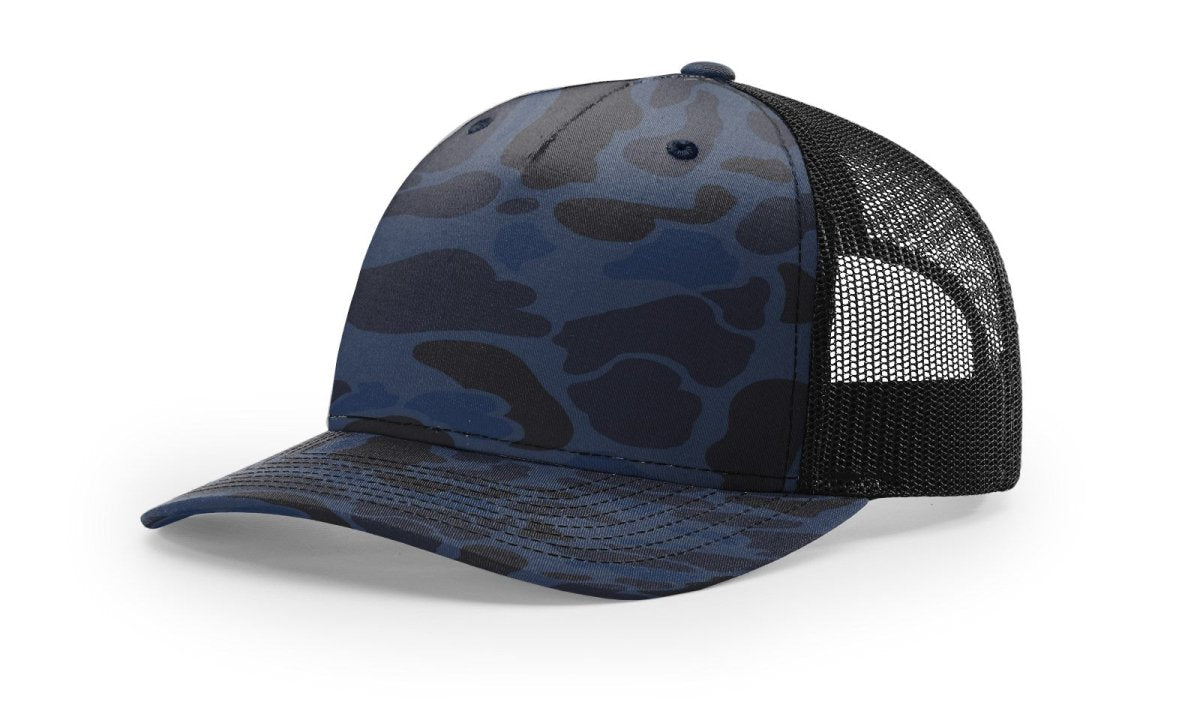 Richardson Five - Panel Printed Trucker Cap - Richardson 112PFP Admiral Duck Camo/ Black Adjustable Caps