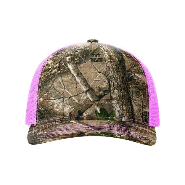 Richardson Five - Panel Printed Trucker Cap - Richardson 112PFP Blaze Duck Camo/ Blaze Adjustable Caps