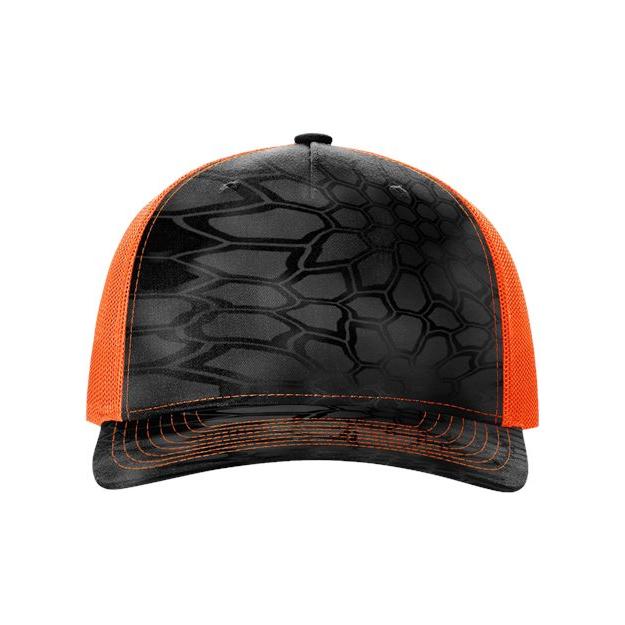 Richardson Five - Panel Printed Trucker Cap - Richardson 112PFP Blaze Duck Camo/ Blaze Adjustable Caps