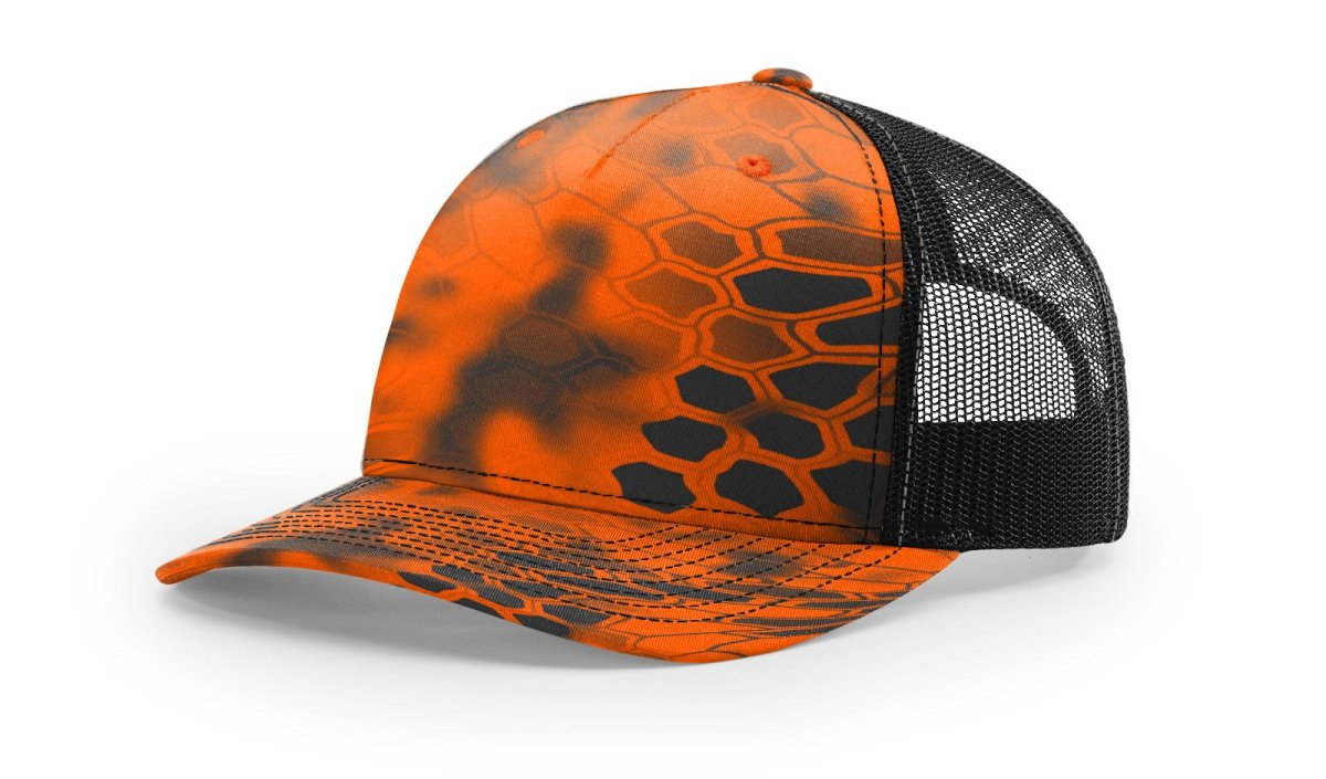 Richardson Five - Panel Printed Trucker Cap - Richardson 112PFP Kryptek Inferno/ Black Adjustable Caps