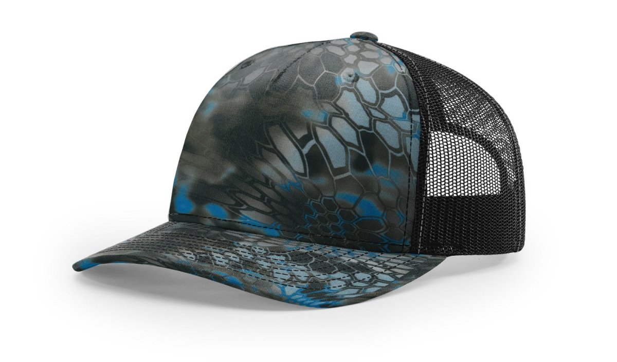Richardson Five - Panel Printed Trucker Cap - Richardson 112PFP Kryptek Neptune/ Black Adjustable Caps