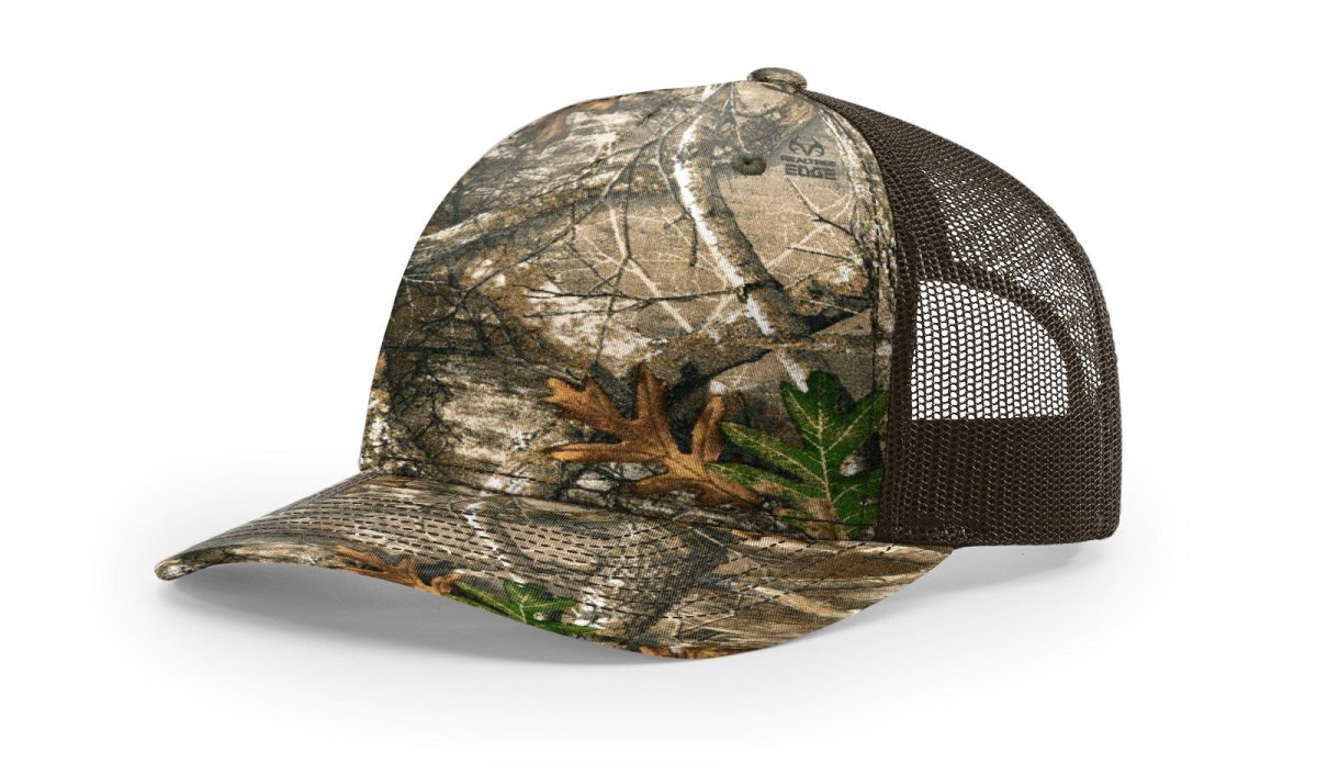 Richardson Five - Panel Printed Trucker Cap - Richardson 112PFP Realtree Edge/ Brown Adjustable Caps