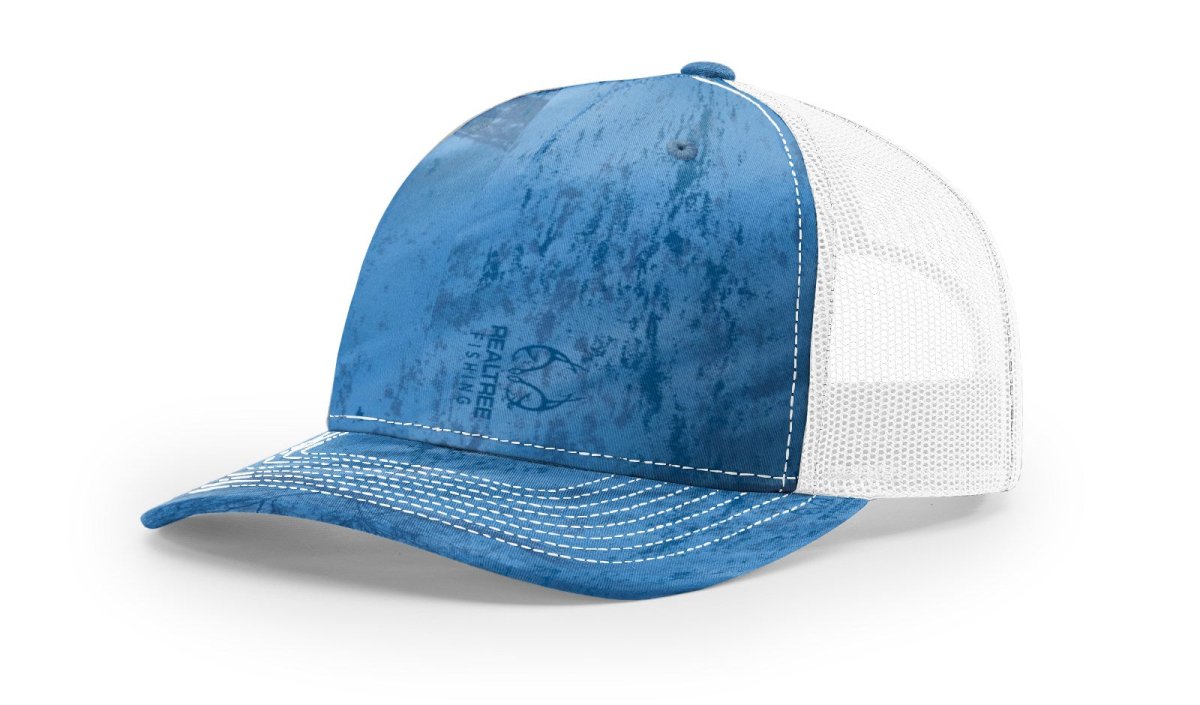 Richardson Five - Panel Printed Trucker Cap - Richardson 112PFP Realtree Fishing Light Blue/ White Adjustable Caps