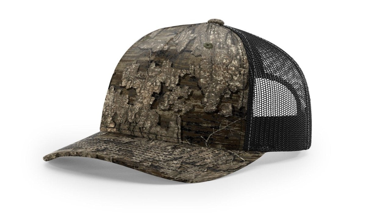 Richardson Five - Panel Printed Trucker Cap - Richardson 112PFP Realtree Timber/ Black Adjustable Caps