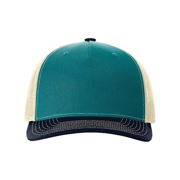Richardson Five - Panel Trucker Cap - Richardson 112FP Blue Teal/ Birch/ Navy Adjustable Caps