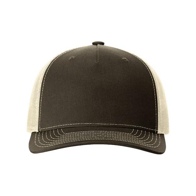 Richardson Five - Panel Trucker Cap - Richardson 112FP Pale Khaki/ Loden Green Adjustable Caps