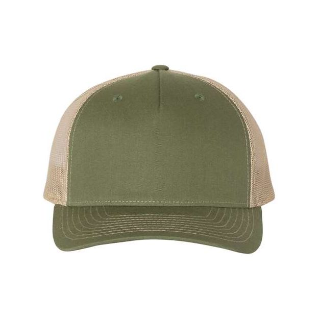 Richardson Five - Panel Trucker Cap - Richardson 112FP Pale Khaki/ Loden Green Adjustable Caps