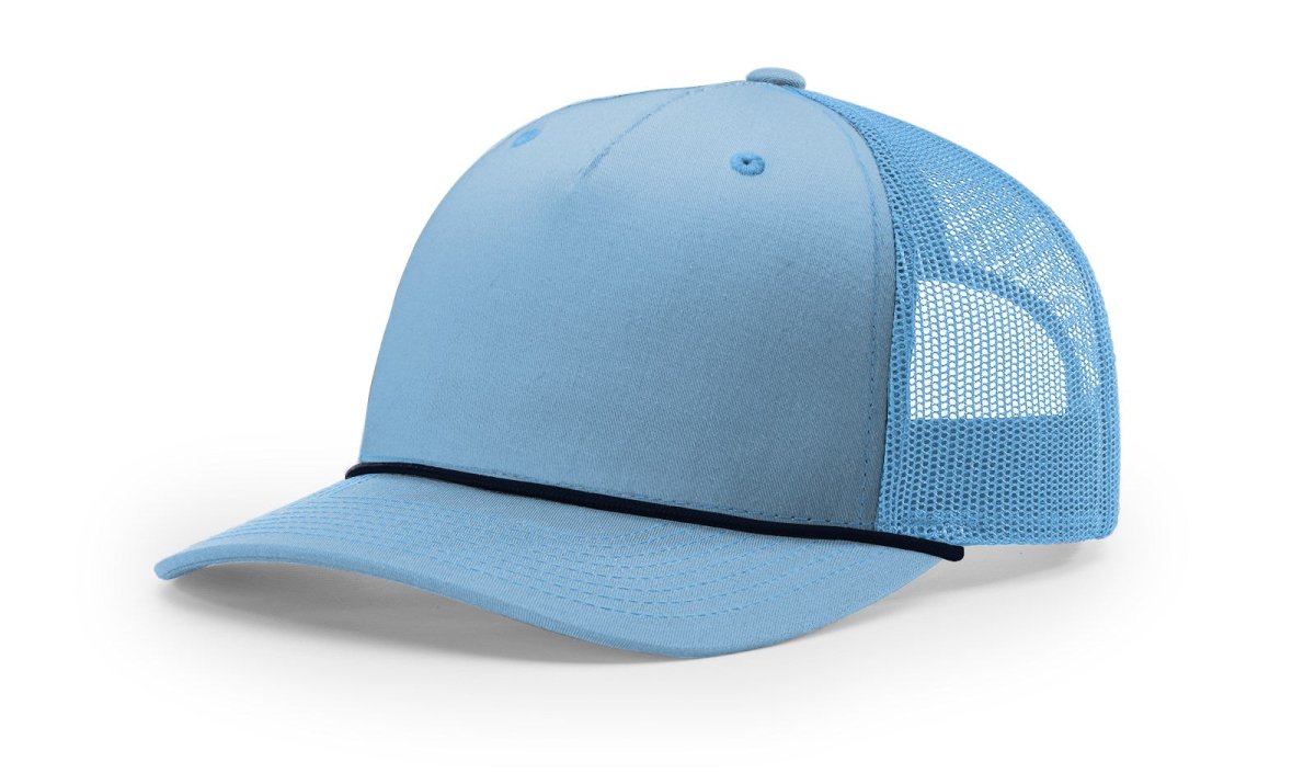 Richardson Five - Panel Trucker with Rope Cap - Richardson 112FPR Columbia Blue/Navy Adjustable Hats