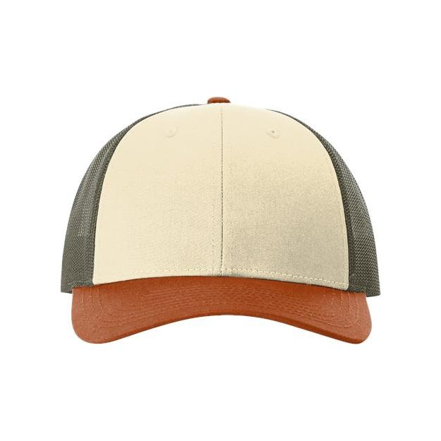 Richardson Low Pro Trucker Cap - Richardson 115 Cream/ Loden Green/ Dark Orange M/L Caps