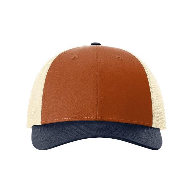 Richardson Low Pro Trucker Cap - Richardson 115 Dark Orange/ Birch/ Patriot Blue M/L Caps
