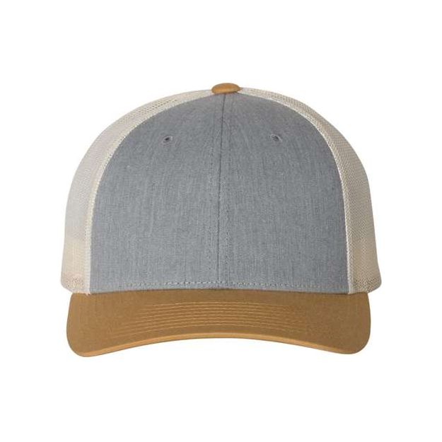 Richardson Low Pro Trucker Cap - Richardson 115 Heather Grey/ Birch/ Amber Gold M/L Caps