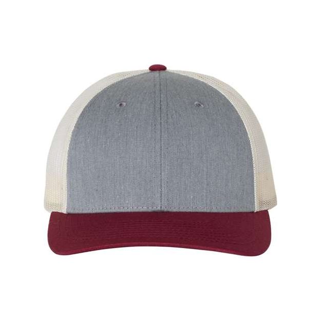 Richardson Low Pro Trucker Cap - Richardson 115 Heather Grey/ Birch/ Cardinal M/L Caps