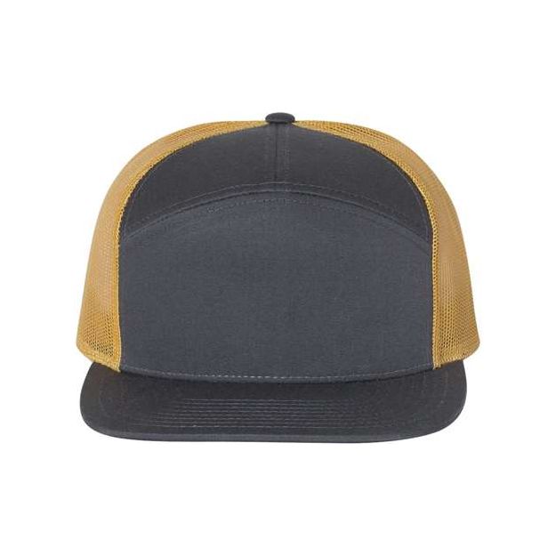 Richardson Seven - Panel Trucker Cap - Richardson 168 Charcoal/ Old Gold Adjustable Hats