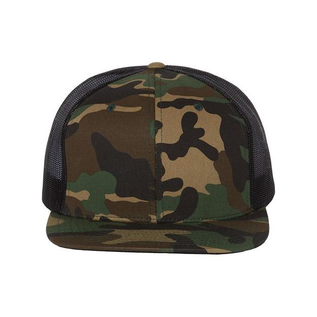 Richardson Wool Blend Flat Bill Trucker Cap - Richardson 511 Black/ Black Adjustable Hats