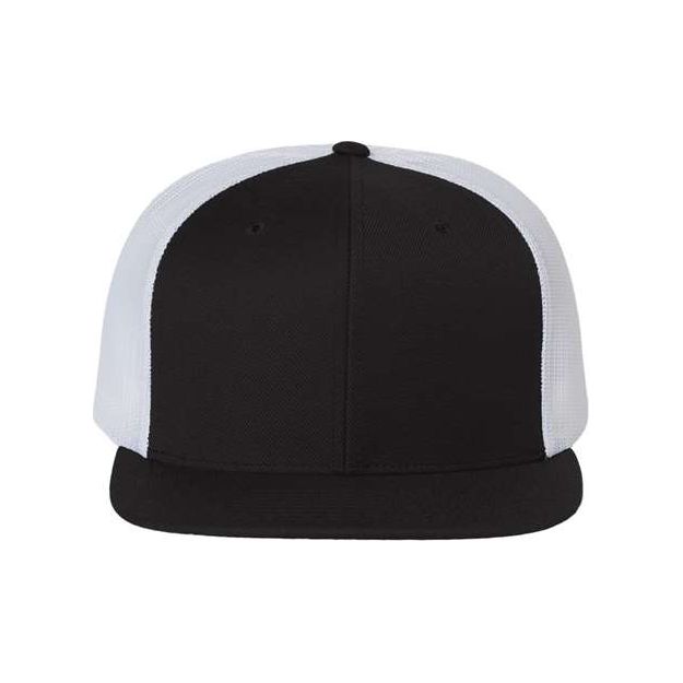 Richardson Wool Blend Flat Bill Trucker Cap - Richardson 511 Black/ White Adjustable Hats