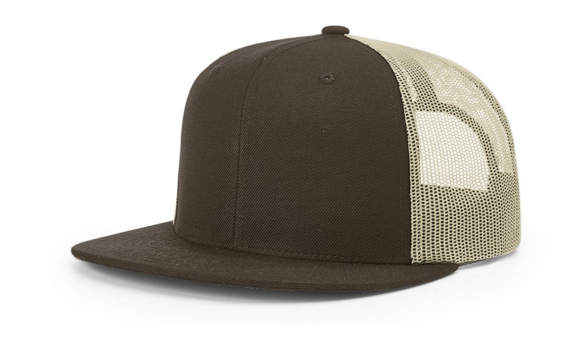 Richardson Wool Blend Flat Bill Trucker Cap - Richardson 511 Brown/Khaki Adjustable Hats
