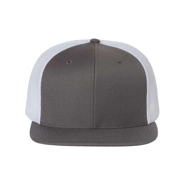 Richardson Wool Blend Flat Bill Trucker Cap - Richardson 511 Charcoal/ White Adjustable Hats