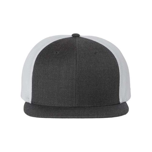 Richardson Wool Blend Flat Bill Trucker Cap - Richardson 511 Heather Charcoal/ White Adjustable Hats