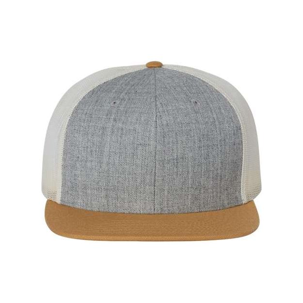 Richardson Wool Blend Flat Bill Trucker Cap - Richardson 511 Heather Grey/ Birch/ Biscuit Adjustable Hats