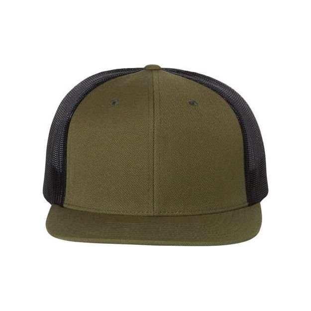 Richardson Wool Blend Flat Bill Trucker Cap - Richardson 511 Loden/ Black Adjustable Hats