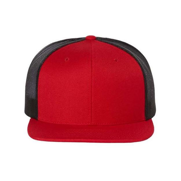 Richardson Wool Blend Flat Bill Trucker Cap - Richardson 511 Red/ Black Adjustable Hats