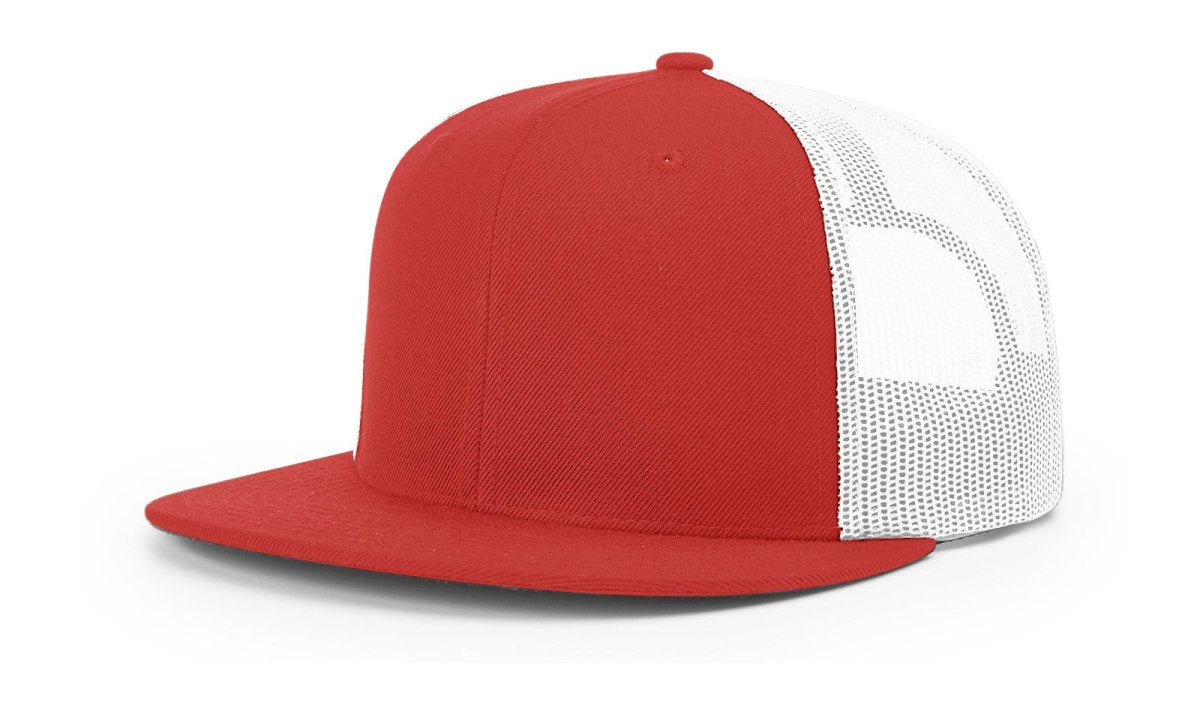 Richardson Wool Blend Flat Bill Trucker Cap - Richardson 511 Red/White Adjustable Hats